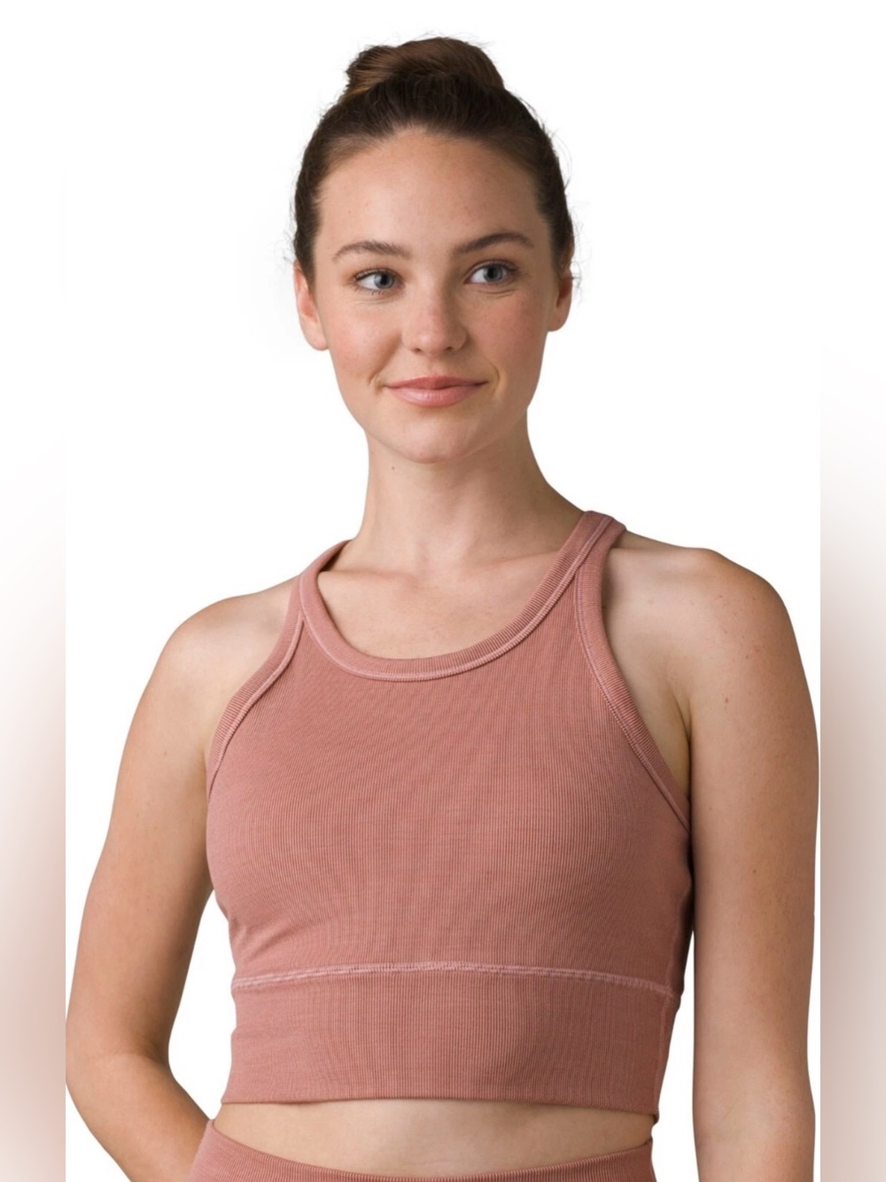 Prana Becksa Bralette Cloud High Neck Sports Bra Ribbed in Blush Heather